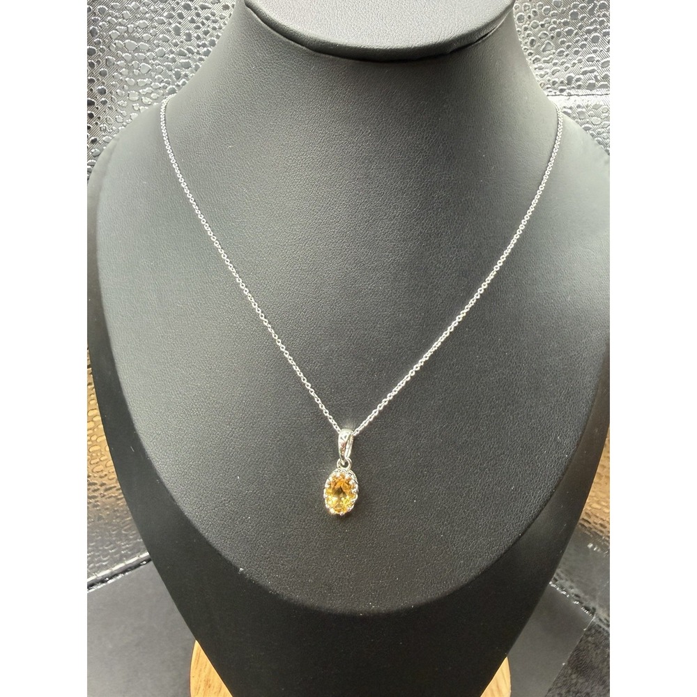 New Condition Sterling Silver Genuine Citrine 8x6 MM Pendant Necklace J30